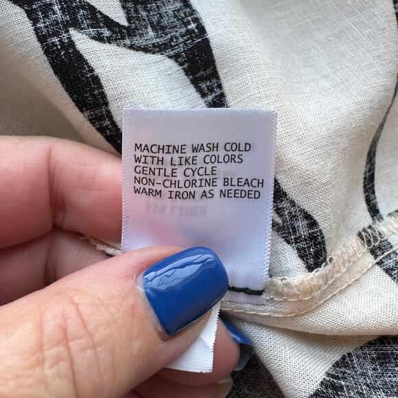 Rachel Zoe Palm Print Button Down Shirt 3X Women Black White Linen Rayon Boxy - Picture 8 of 8